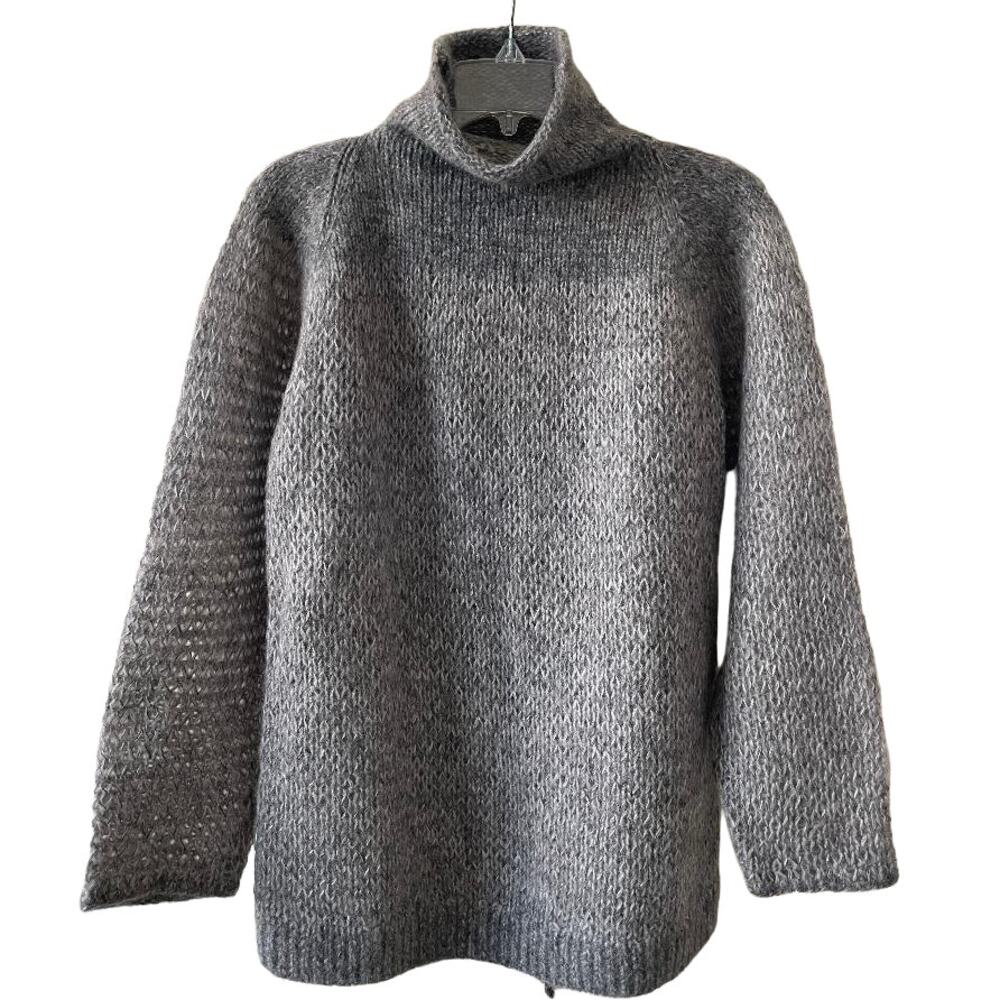 DKNY Women Gray/Brown Wool Blend Turtleneck‎ Sweater Long Sleeve Size S